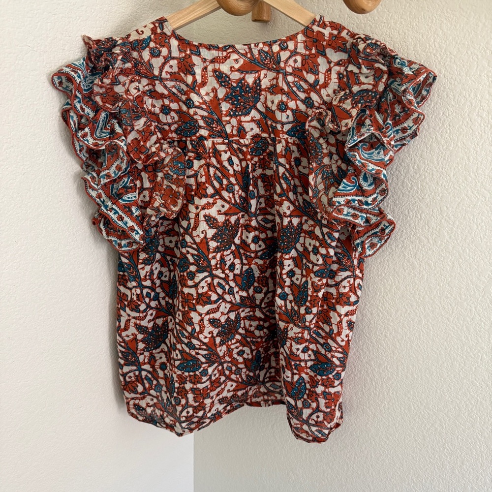 Anthropologie Love The Label Vineyard Ruffled Blouse Mabel Rust bohemian - Picture 8 of 10